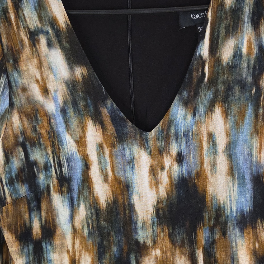 Karen Kane Multicolor Stretchy Knit Dress in Blue, BrownBlack  Large Petite NWT